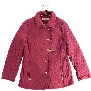 Gorgeous Dismero Pink Quilted Button Front‎ Jacket with gold toggle.